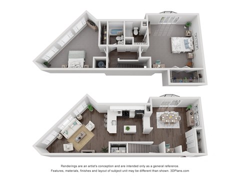 Floor plan for 2 beds, 2 baths, 1359 sqft